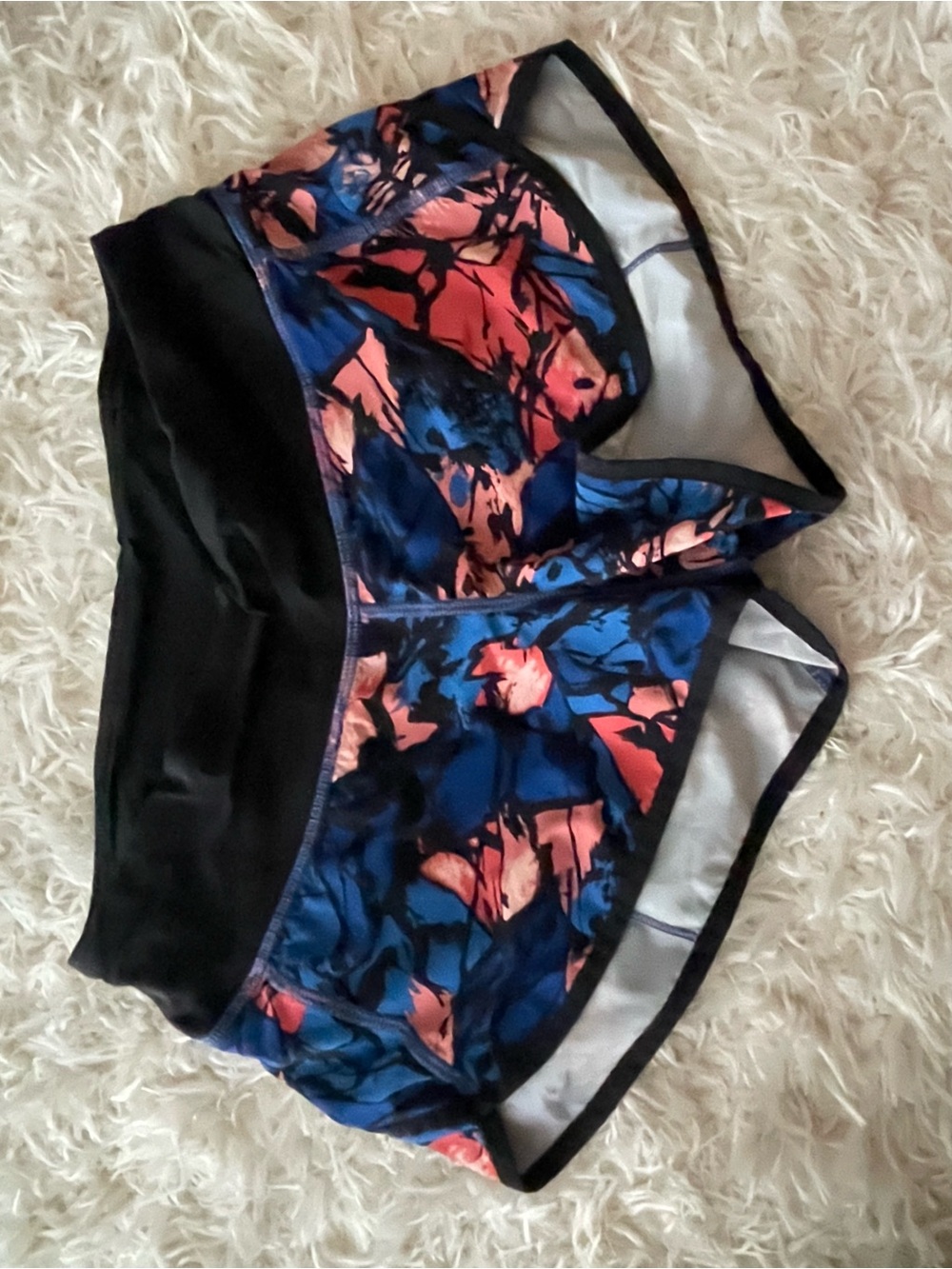lululemon athletica speed up high rise 2.5” Blue and Coral Floral Run Shorts